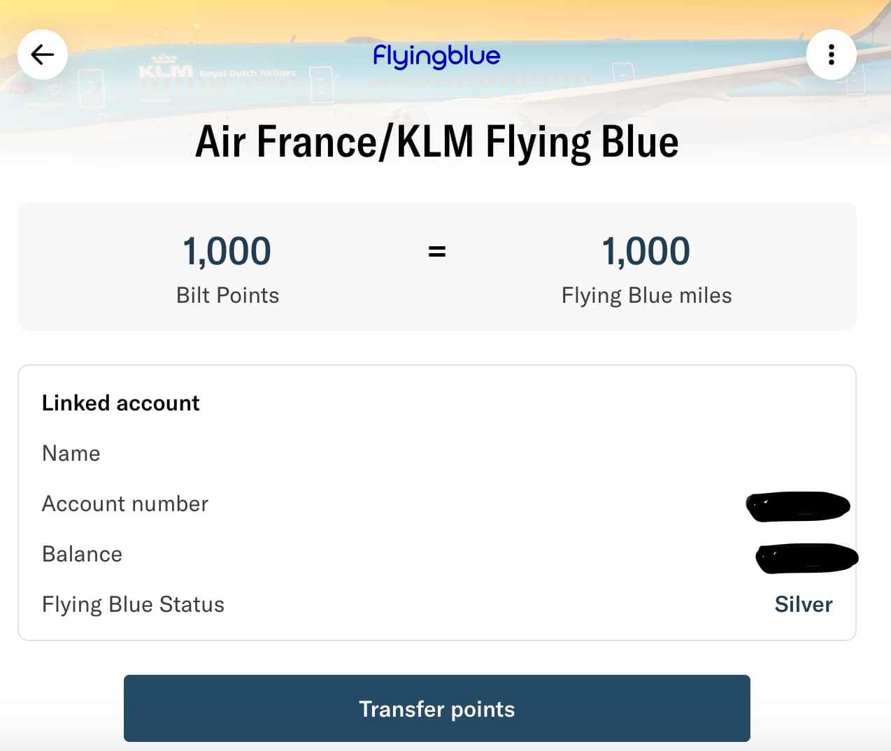 Enter the amount and tap Transfer points
